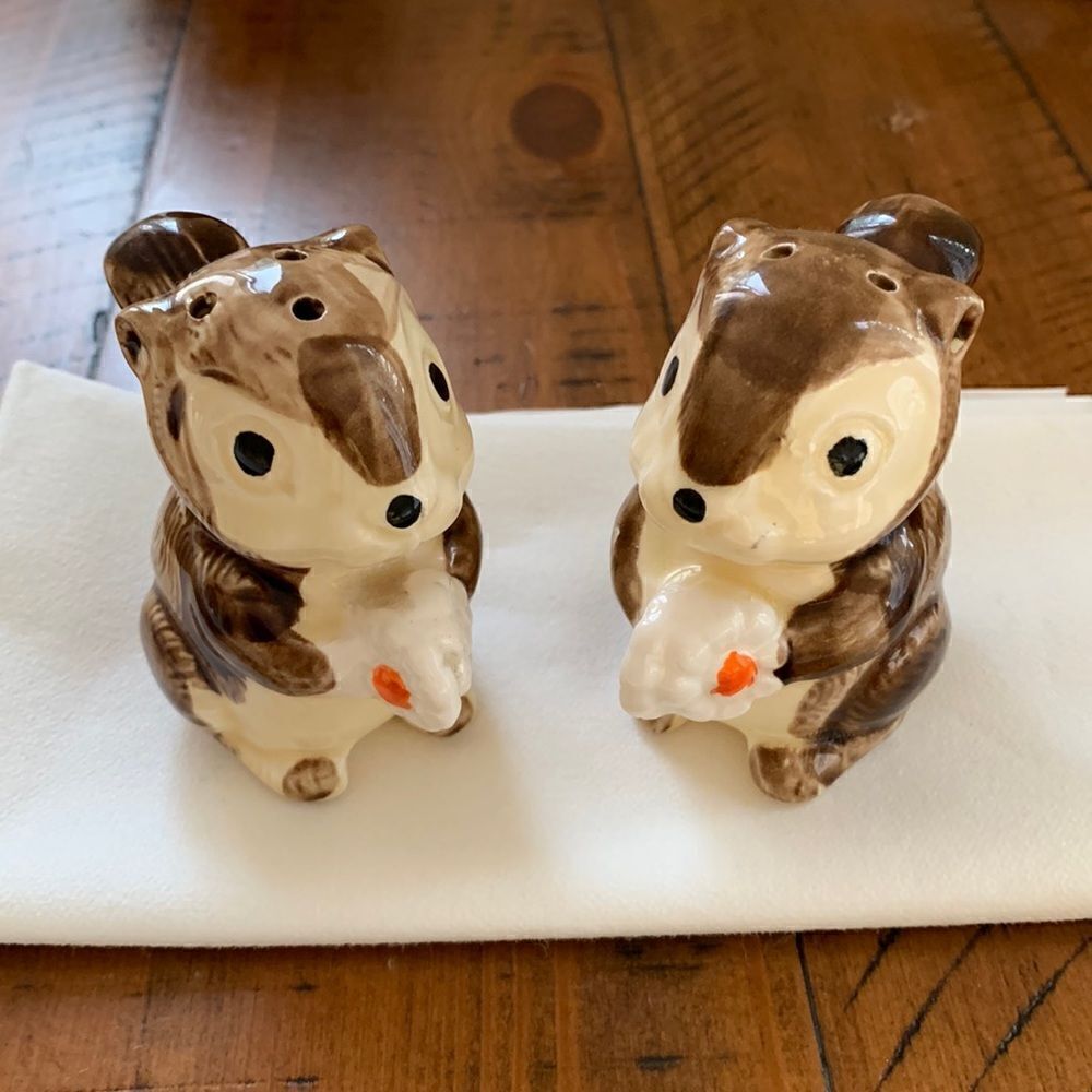 Vintage Squirrel Salt & Pepper Ceramic Outdoor‎ Woodsy Shakers Fall Autumn